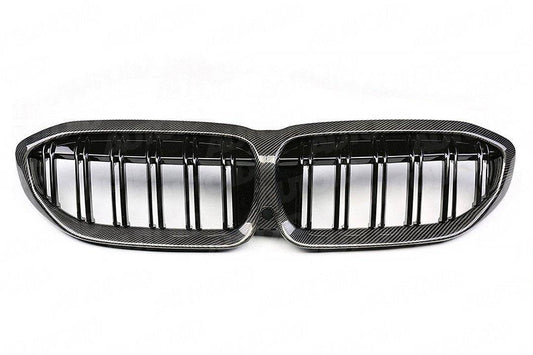 BMW 3 Series Pre-LCI G20 G21 Carbon Fiber Double Slat Kidney Grilles (2019-2023)